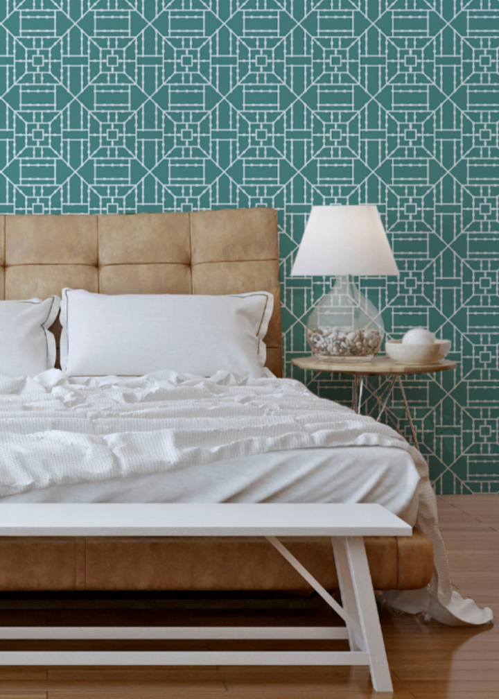 Bamboo Trellis - Teal Wallpaper by The Blush Label