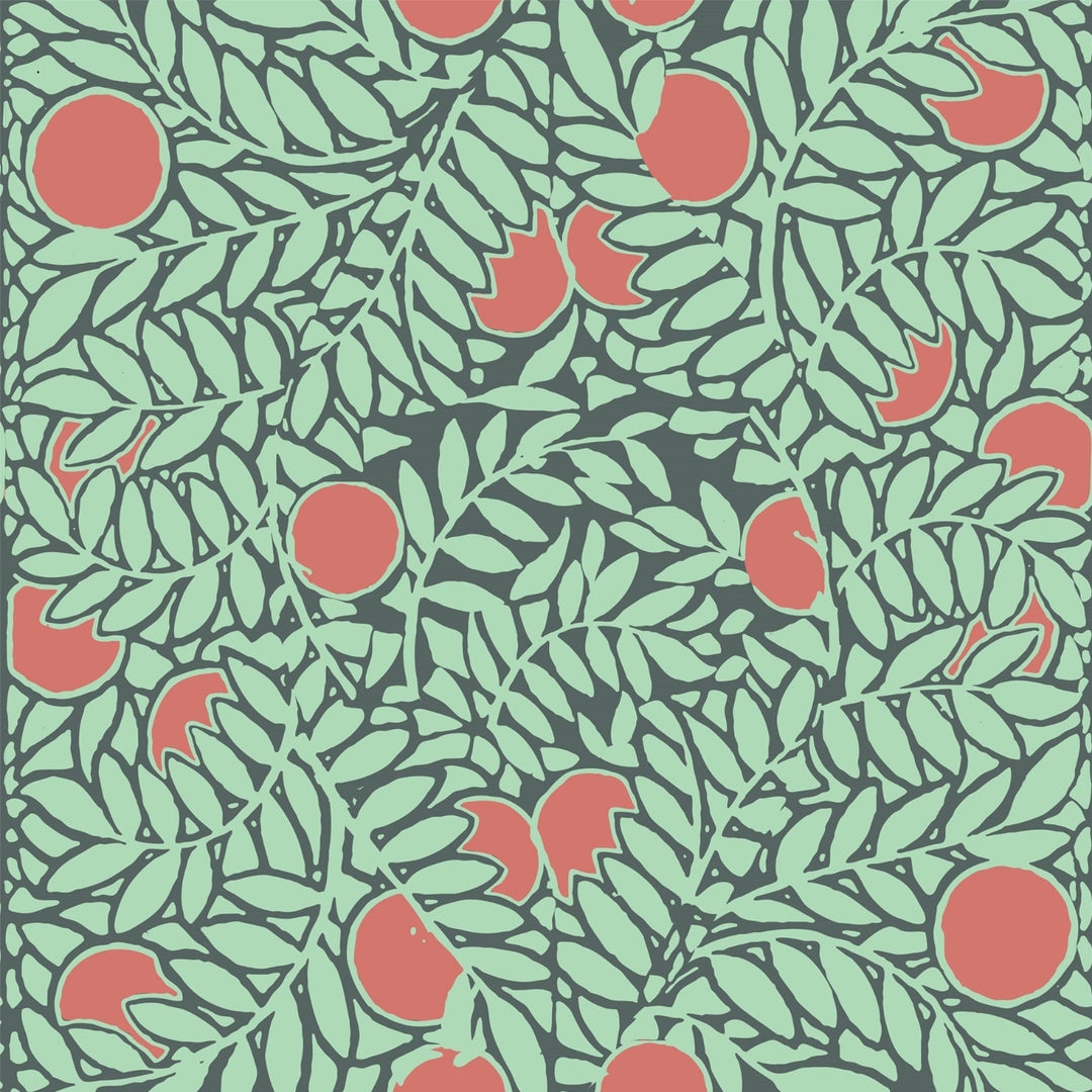Orange Grove - Mint & Coral Floral Wallpaper
