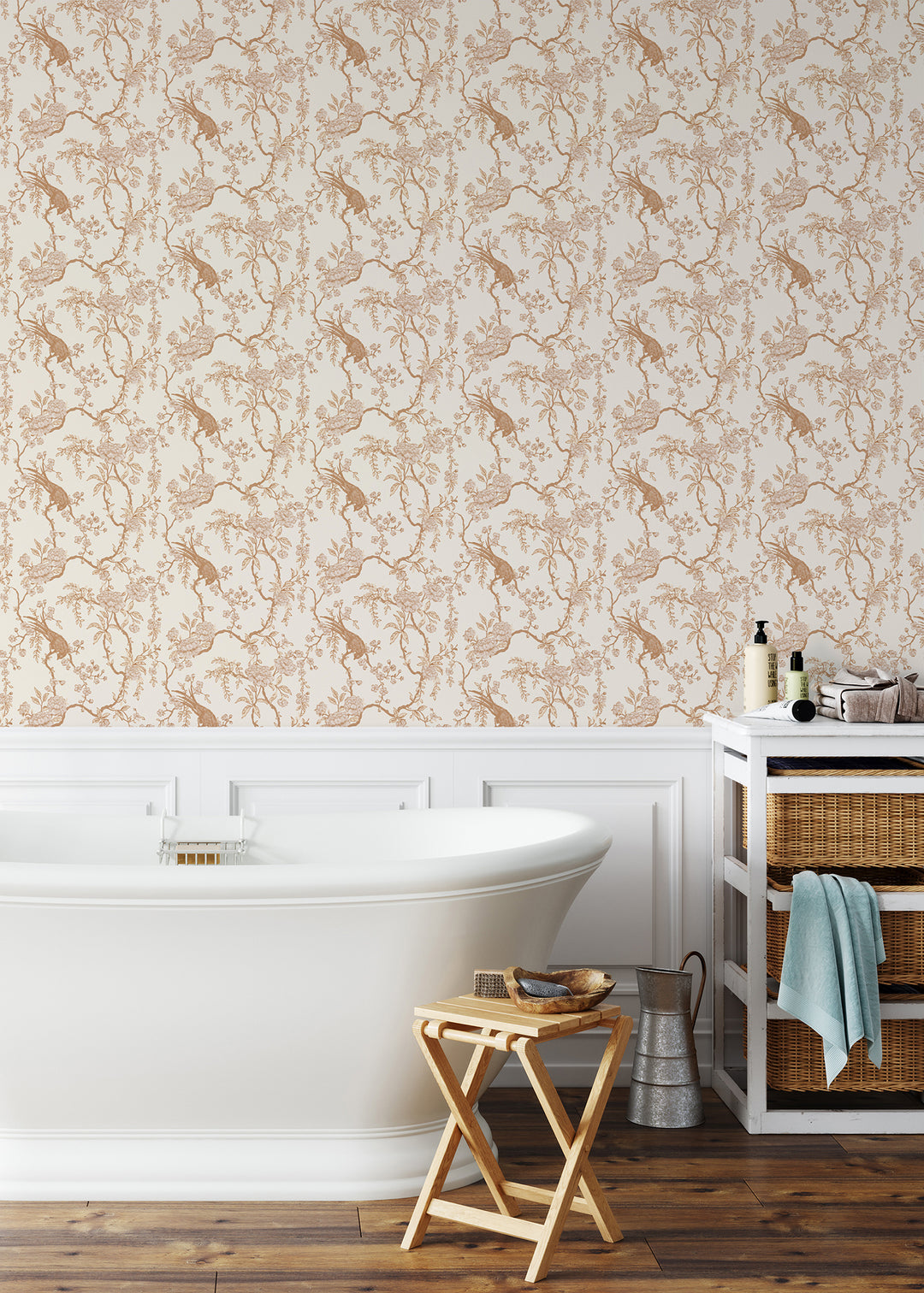 Floral Bird Toile - Cream Wallpaper