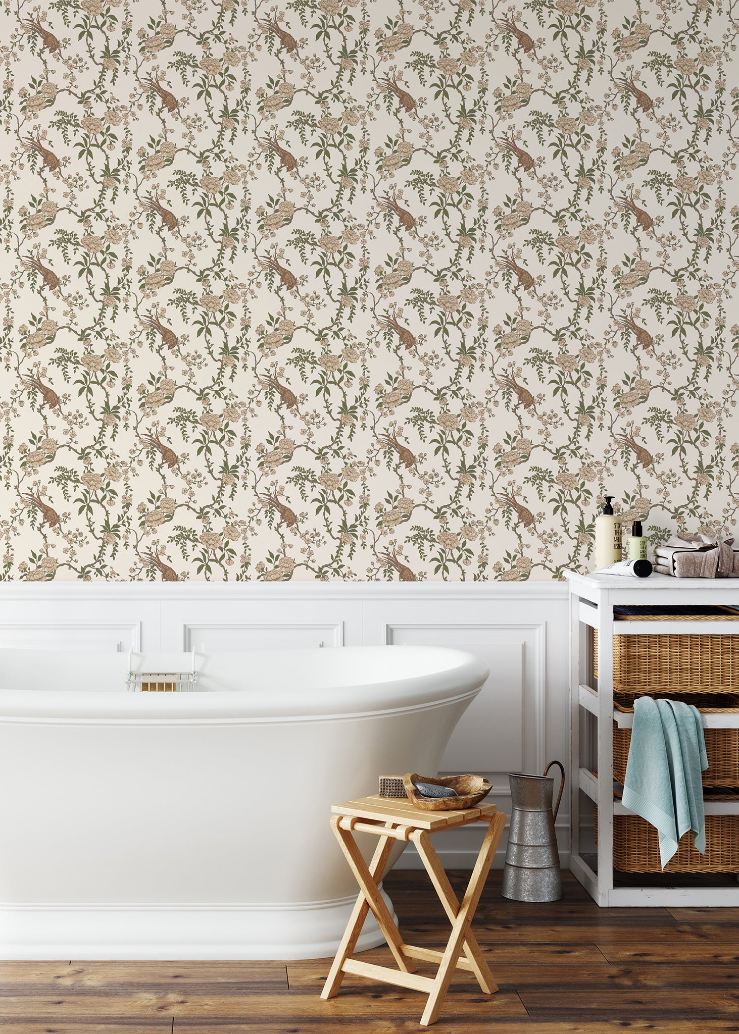 Floral Bird Toile - Brown Wallpaper