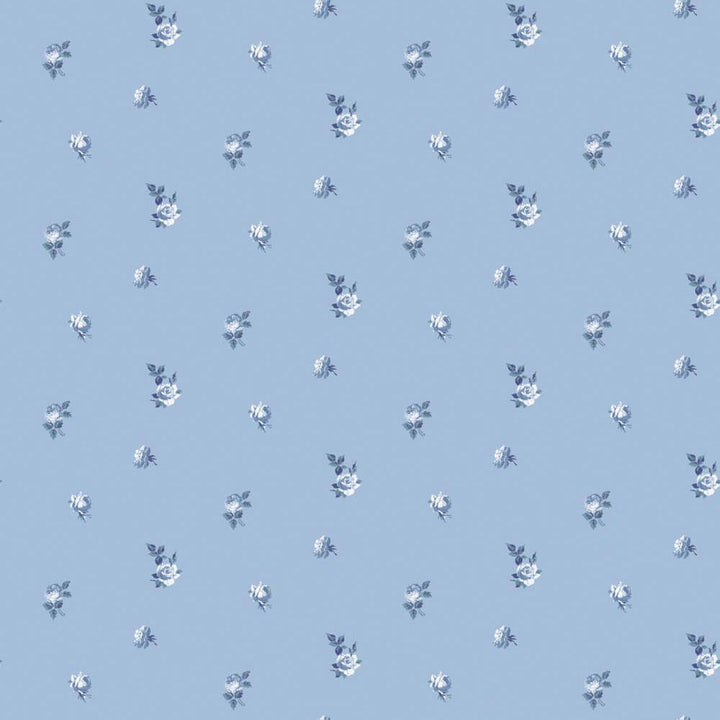 Miniature Roses - Powered Blue Floral Wallpaper