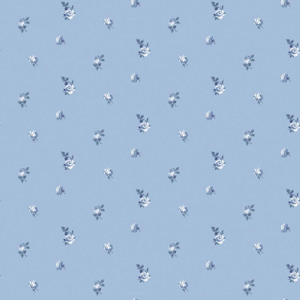 Miniature Roses - Powered Blue Floral Wallpaper