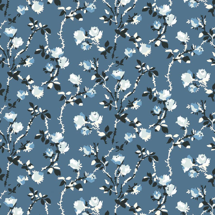 Rose Thorns - Blue Salt Floral Wallpaper