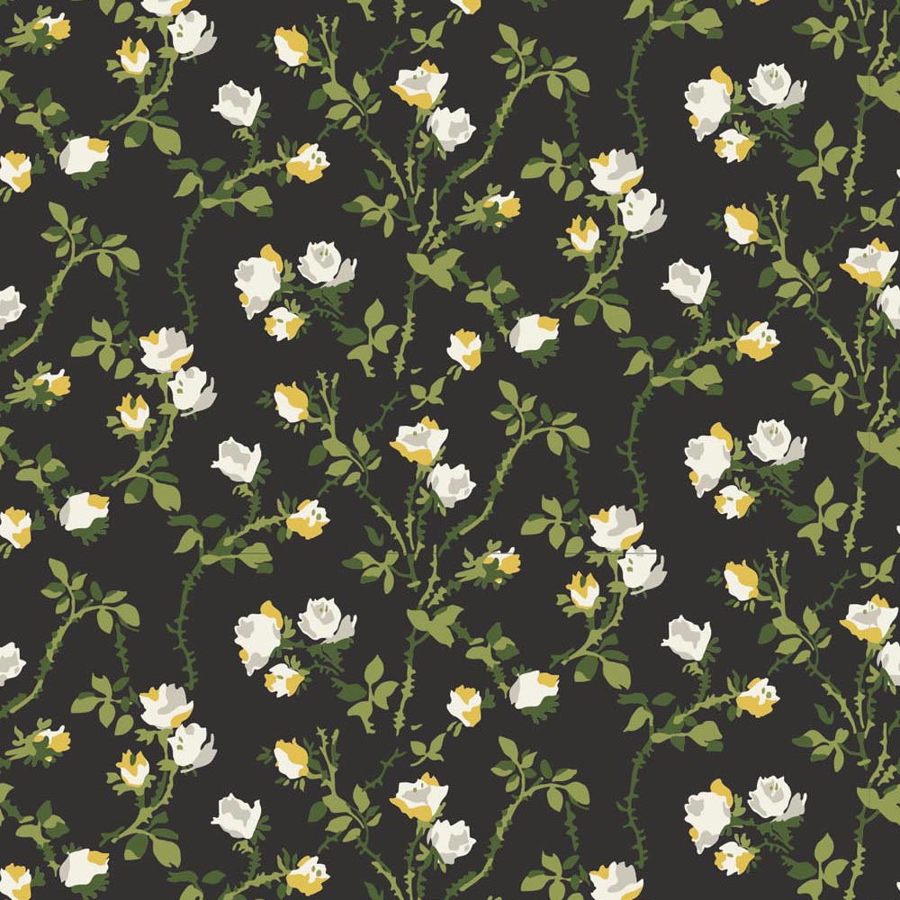 Rose Thorns - Soot Black Floral Wallpaper
