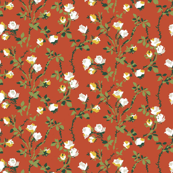 Rose Thorns - Vermilliom Floral Wallpaper