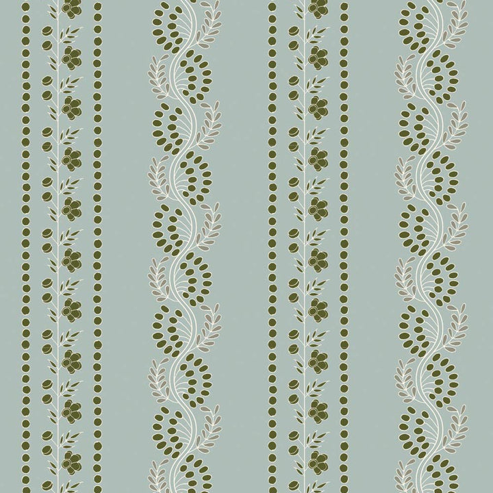 Botanic Stripe - Ash Blue Floral Wallpaper