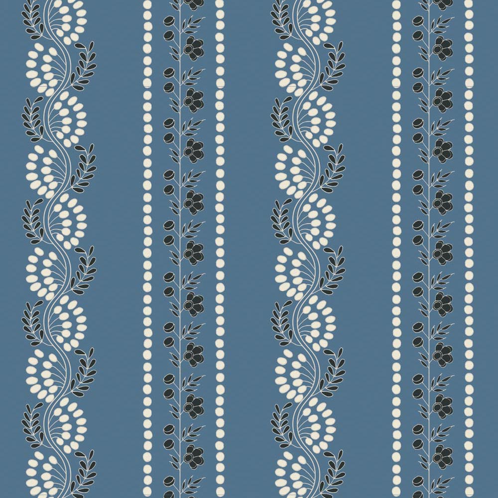 Botanic Stripe - Blue Salt Floral Wallpaper