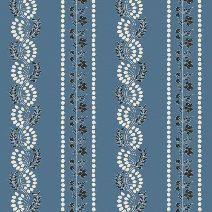 Botanic Stripe - Blue Salt Floral Wallpaper