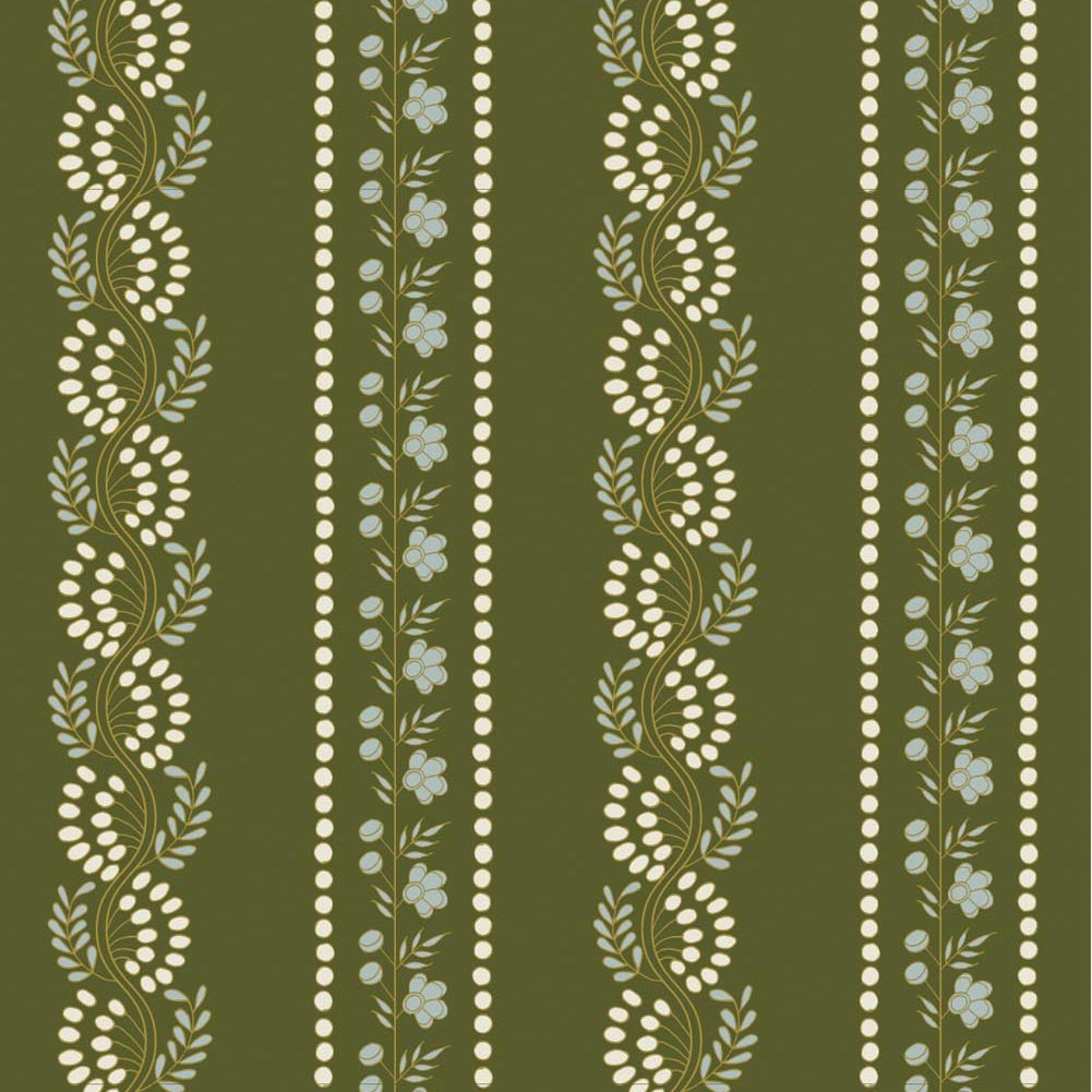 Botanic Stripe - Olive Floral Wallpaper