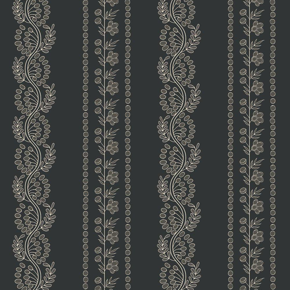 Botanic Stripe - Soot Black Floral Wallpaper