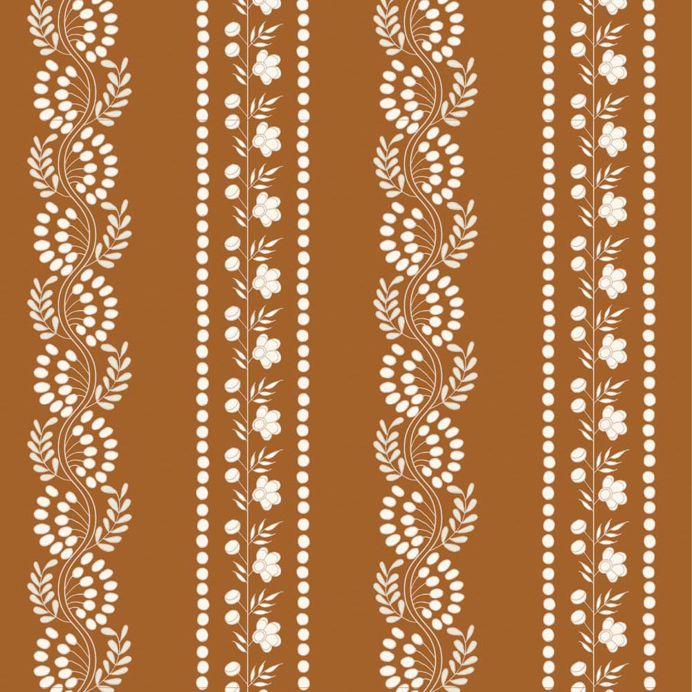 Botanic Stripe - Terracotta Floral Wallpaper