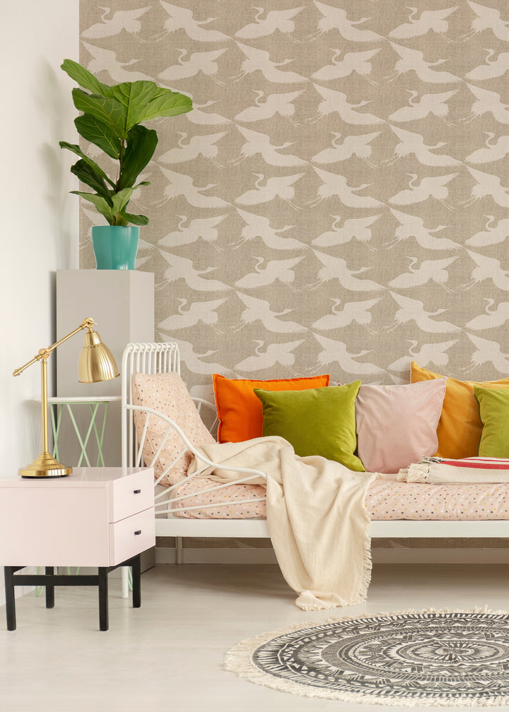 Paper Cranes - Raw Linen Wallpaper