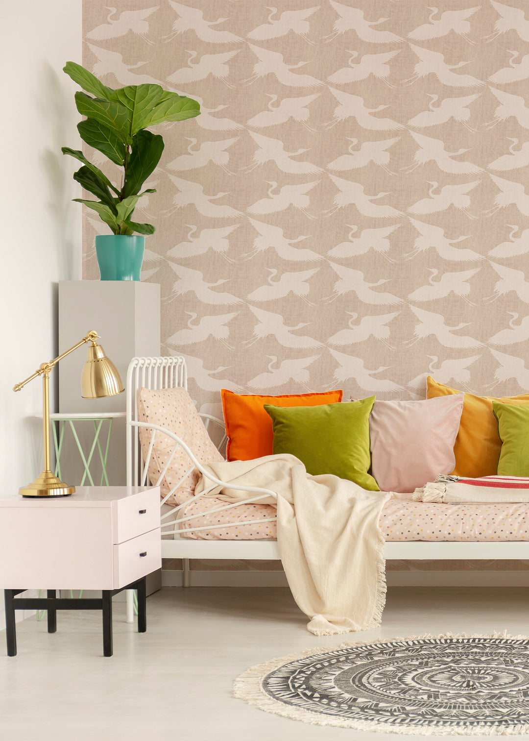 Paper Cranes - Sunlit Rose Wallpaper