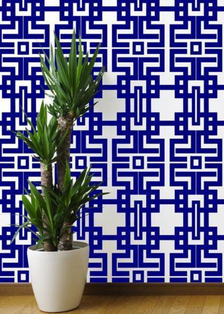 Aztec - Navy Wallpaper by The Blush Label