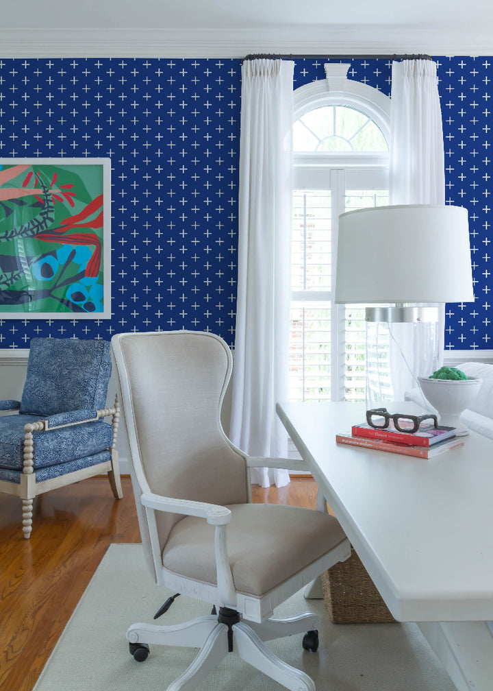 Addition - Yves Blue Reverse Geometric Wallpaper by Mrs Paranjape Papers